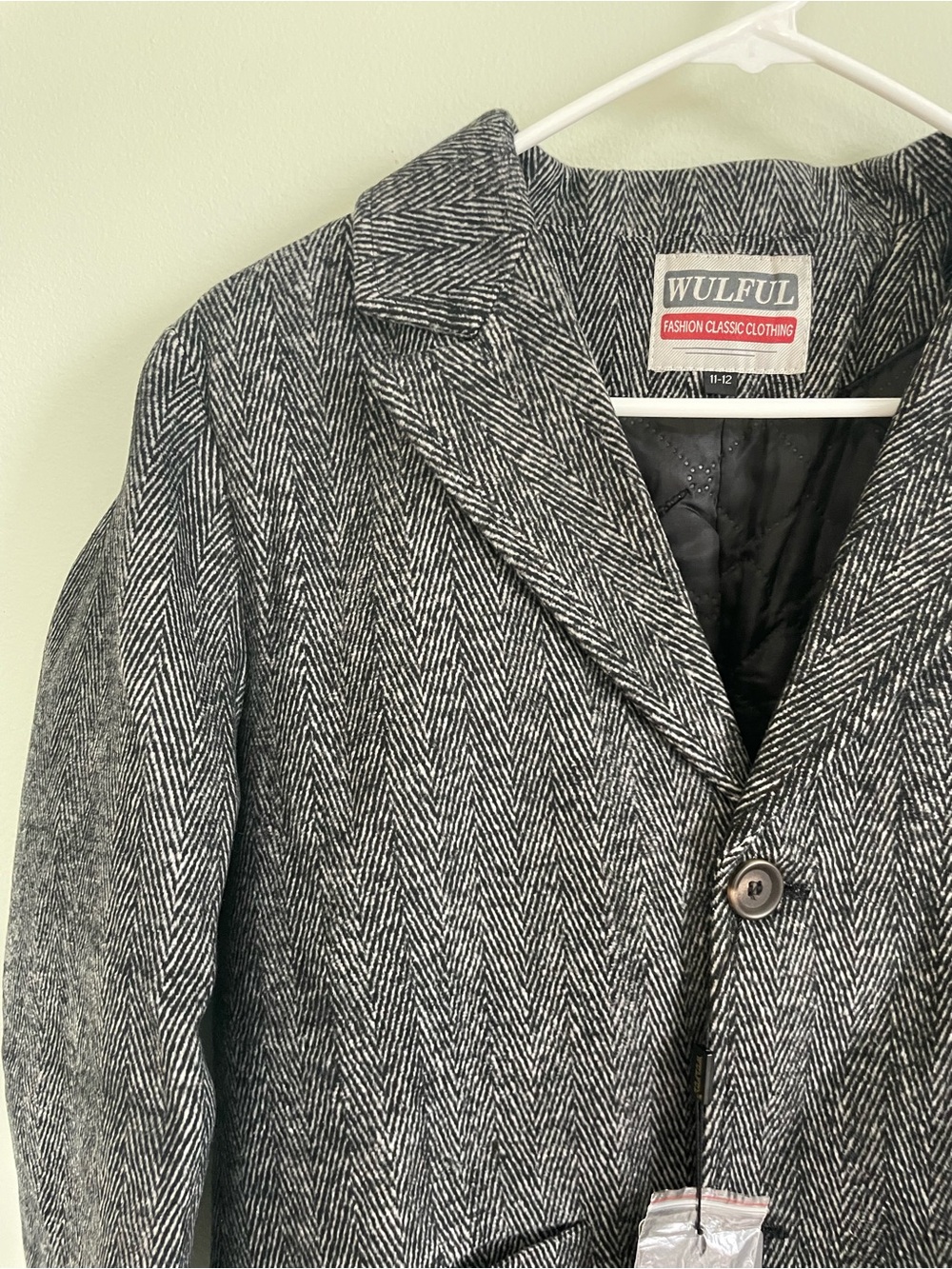Wool-Blend XS Pea Coat in Charcoal Herringbone - Picture 8 of 9